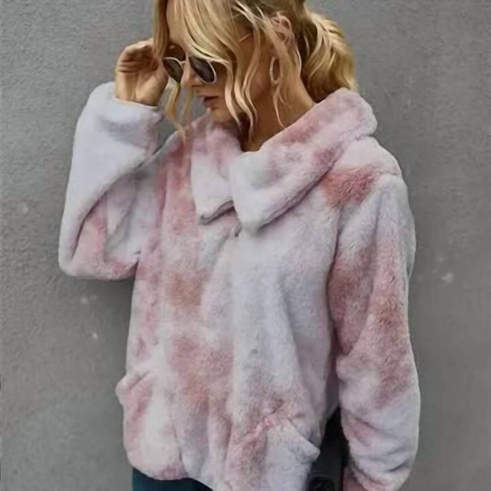 NEW EPRETTY women's tie-dye sherpa outerwear jacket/top in pink/white